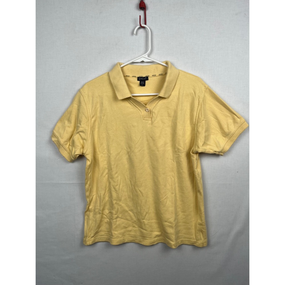 Enza Polo Shirt Womens Large Short Sleeve V-Neck Cotton Blend Yellow